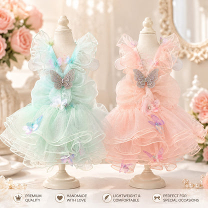 Butterfly Fairy Princess Dog Dress | Luxury Tulle Pet Party Dress