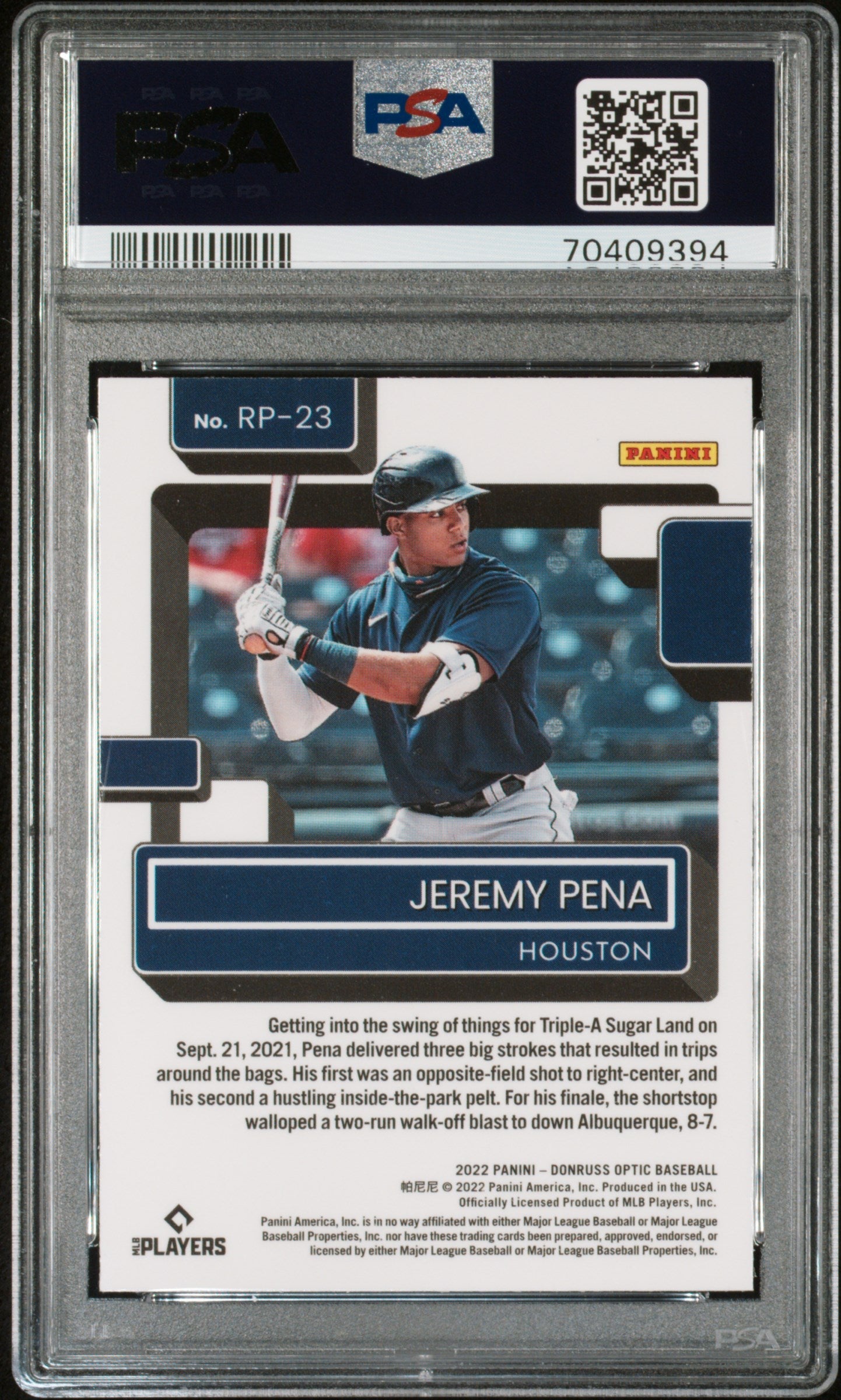 Graded 2022 Panini Donruss Optic Jeremy Pena #RP23 Rated Prospect Rookie RC Baseball Card PSA 10 Gem Mint