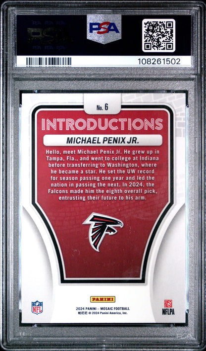 Graded 2024 Panini Mosaic Michael Penix Jr #6 Introductions Rookie RC Football Card PSA 10 Gem Mint