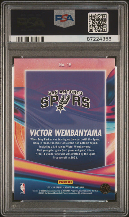 Graded 2023 Panini NBA Hoops Victor Wembanyama #15 Anti Gravity Rookie RC Basketball Card PSA 10 Gem Mint