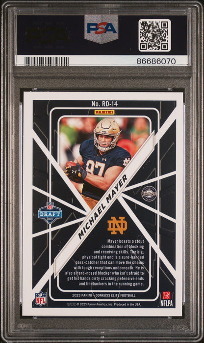 Graded 2023 Panini Donruss Elite Michael Mayer #14 Rookie on Deck Rookie RC Football Card PSA 10 Gem Mint