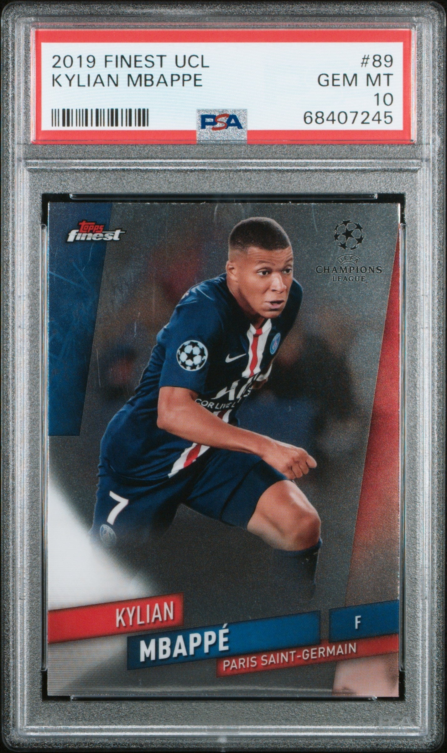 Graded 2019 Topps Finest UCL Kylian Mbappe #89 Soccer Card PSA 10 Gem Mint