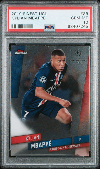 Graded 2019 Topps Finest UCL Kylian Mbappe #89 Soccer Card PSA 10 Gem Mint