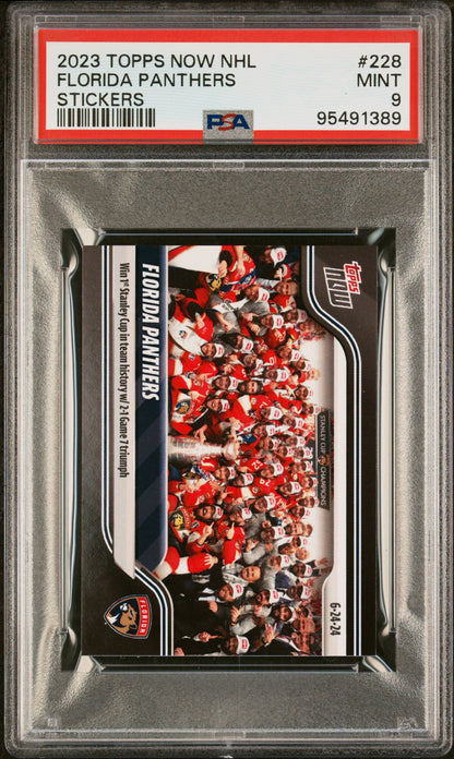 Graded 2023 Topps Now NHL Florida Panthers #228 Stanley Cup Champion Stickers Hockey Card PSA 9 Mint