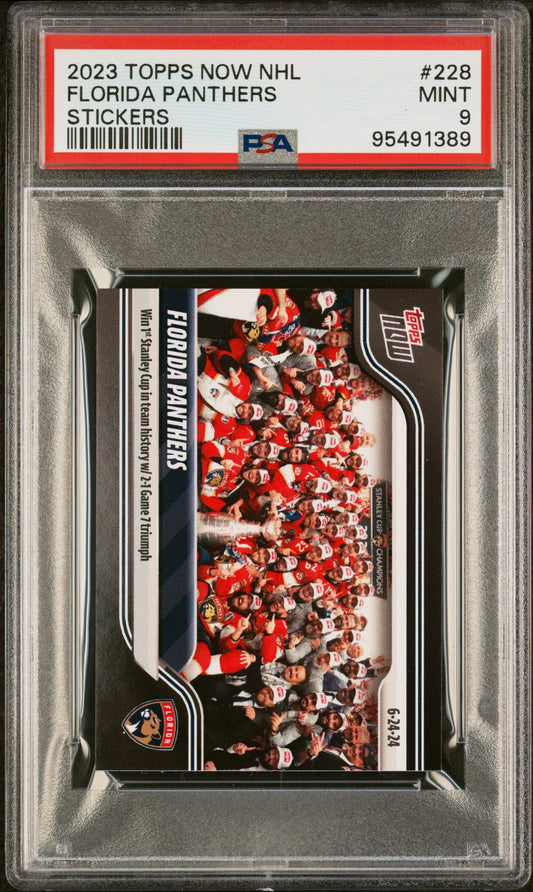 Graded 2023 Topps Now NHL Florida Panthers #228 Stanley Cup Champion Stickers Hockey Card PSA 9 Mint