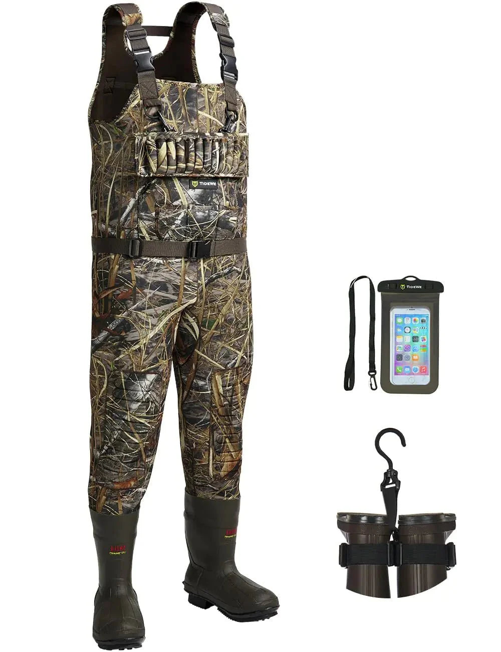 TIDEWE Hunting Wader 5mm Neoprene Chest Waders with 1400 Gram Insulation Rubber Boots Waterproof and Seam Sealed Bootfoot Chest Wader for Fishing and Hunting (Next Camo Evos Size 7)