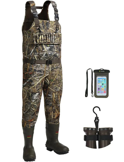 TIDEWE Hunting Wader 5mm Neoprene Chest Waders with 1400 Gram Insulation Rubber Boots Waterproof and Seam Sealed Bootfoot Chest Wader for Fishing and Hunting (Next Camo Evos Size 7)