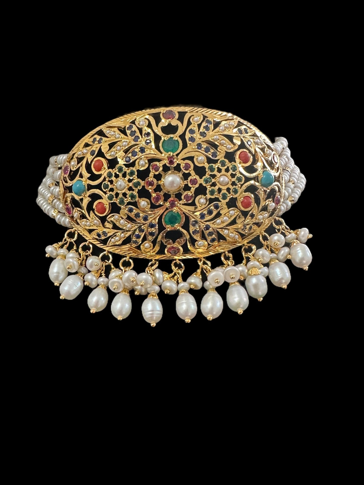 Navratan / Multicolored Jadau choker Set in Gold Plated Silver ( SHIPS IN 5 WEEKS  )