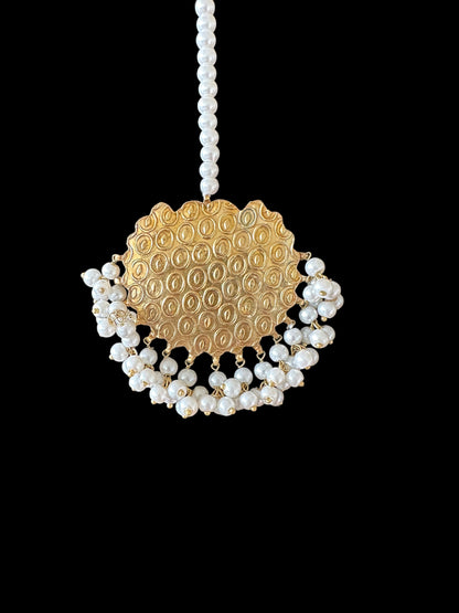 DJTK194 gold plated tika in kundan  and pearls ( READY TO SHIP  )