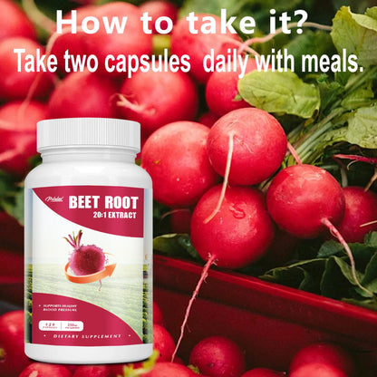 Beet Root Supplement 120 Capsules Supports Blood Pressure Athletic Performance Digestive Health Immune System