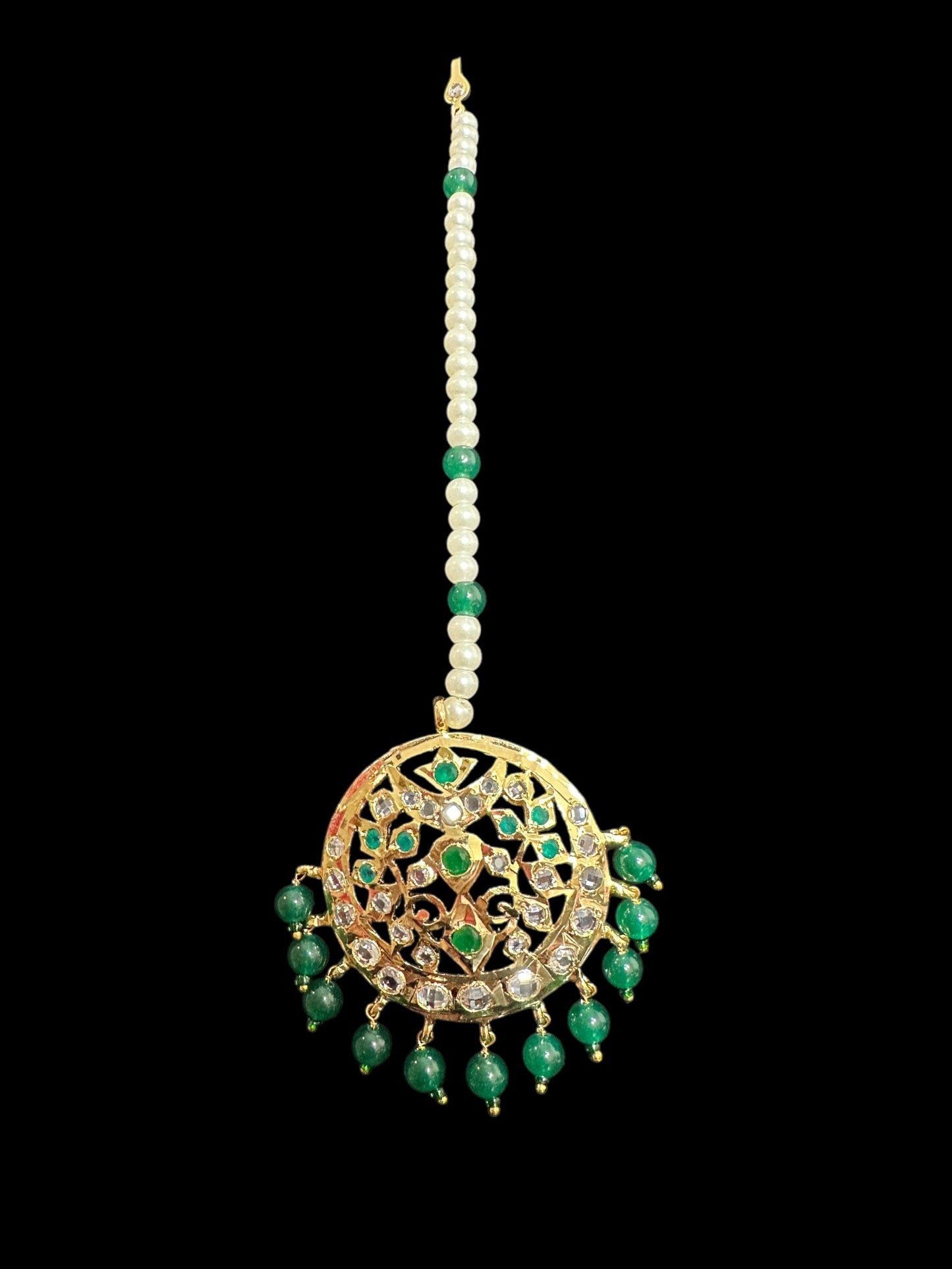 DJTK351 Avni  tika In green beads   ( READY TO SHIP )