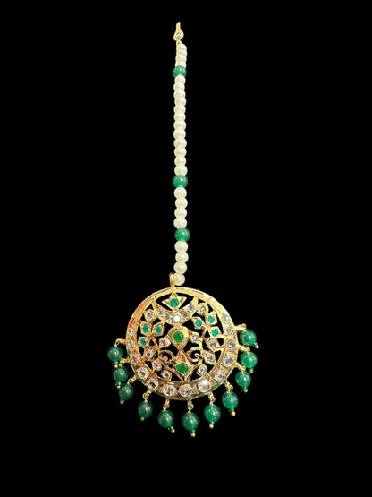 DJTK351 Avni  tika In green beads   ( READY TO SHIP )