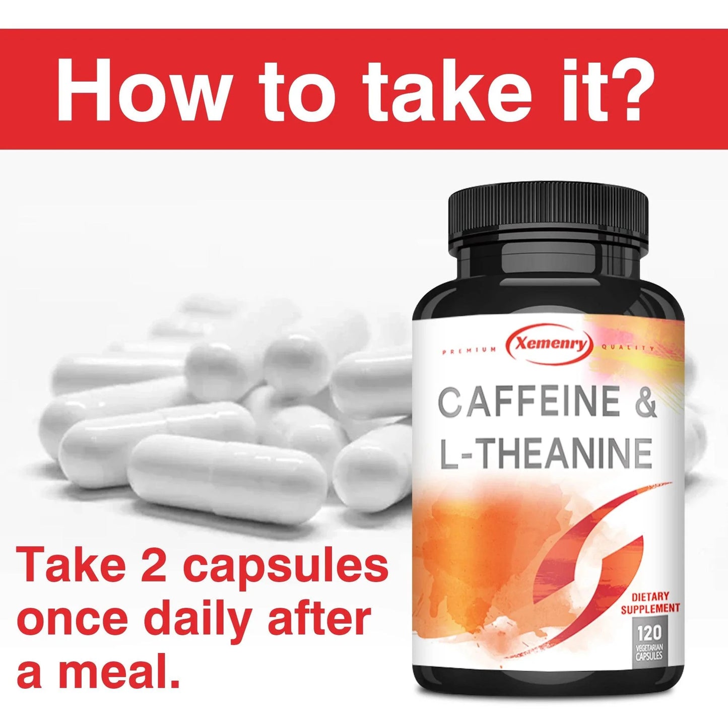 Caffeine & L-theanine Capsules - Enhances Energy Levels, Focus and Concentration - 120 Capsules