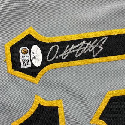 Framed Autographed/Signed Oneil Cruz 35x39 Pittsburgh Grey Baseball Jersey JSA COA