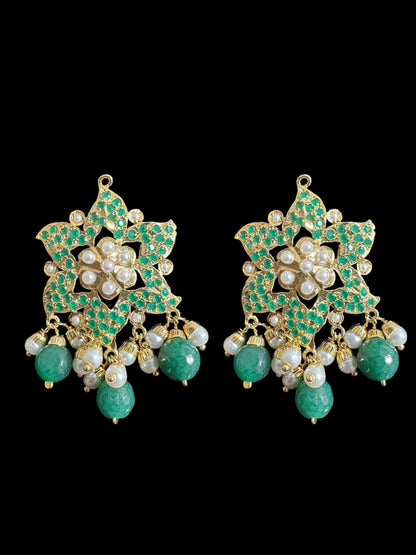 DJET66 Iza Jadau tops and tika set in pearls with green beads ( READY TO SHIP )