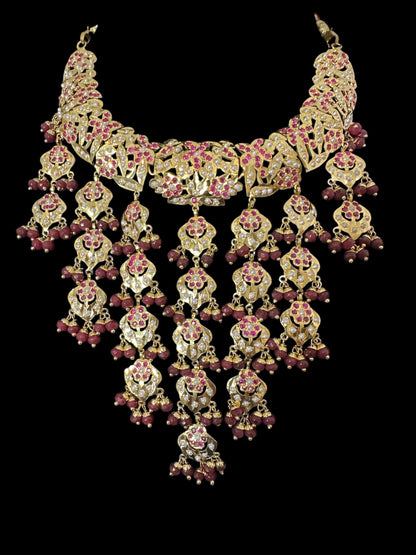 C567 Mehera bridal choker set in ruby pearl combination ( READY TO SHIP )