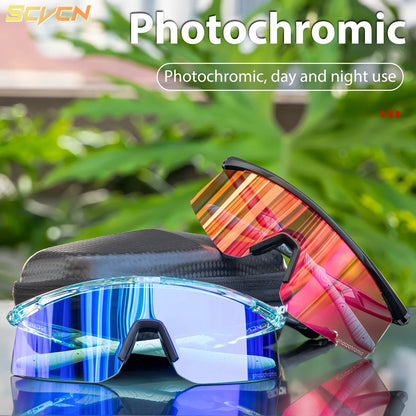SCVCN Outdoor Photochromic Sunglasses Men Women Bicycl Cycling Glasses Sports MTB Driving Bike Eyewear Hiking UV400 Goggles New