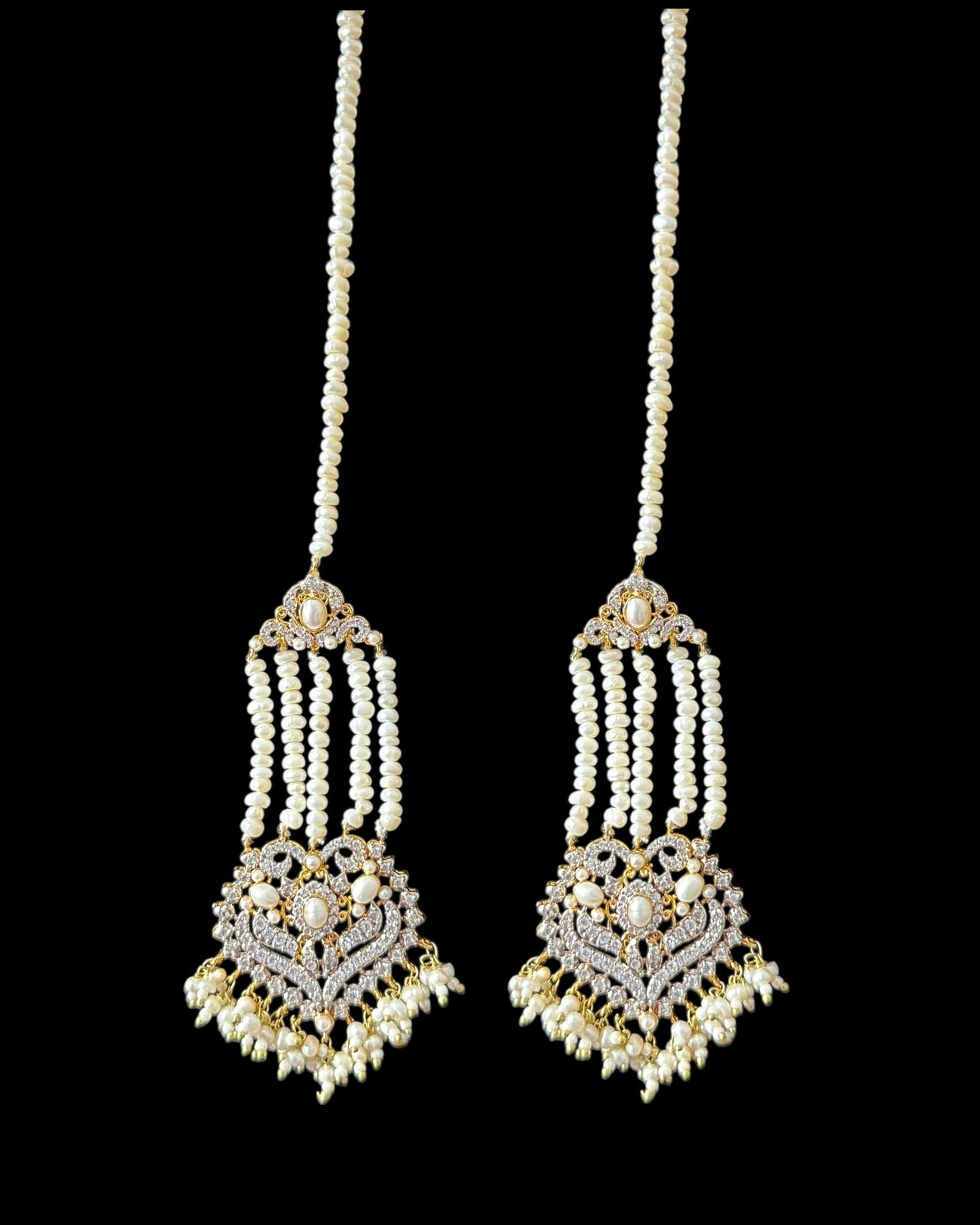BR464 RAABYA fresh water pearl bridal choker Rani haar set with earrings tika ( READY TO SHIP )