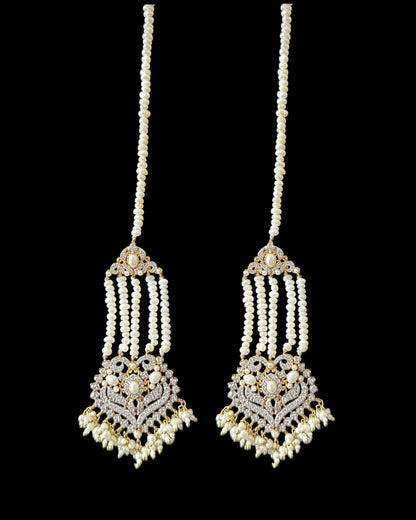BR464 RAABYA fresh water pearl bridal choker Rani haar set with earrings tika ( READY TO SHIP )