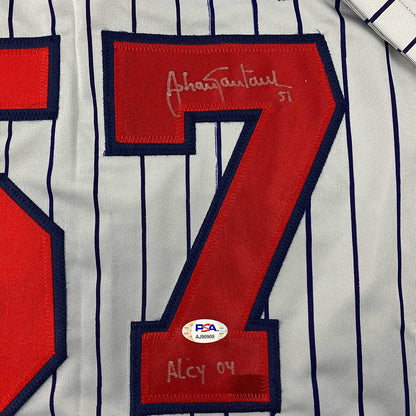 Framed Autographed/Signed Johan Santana 35x39 Minnesota Grey Pinstripe Baseball Jersey PSA/DNA COA
