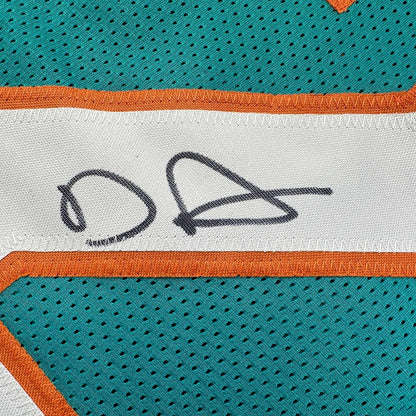 Framed Autographed/Signed De'Von DeVon Achane 35x39 Miami Teal Football Jersey Beckett BAS COA