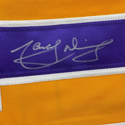 Framed Autographed/Signed Marcel Dionne 35x39 Los Angeles LA Yellow Hockey Jersey JSA COA