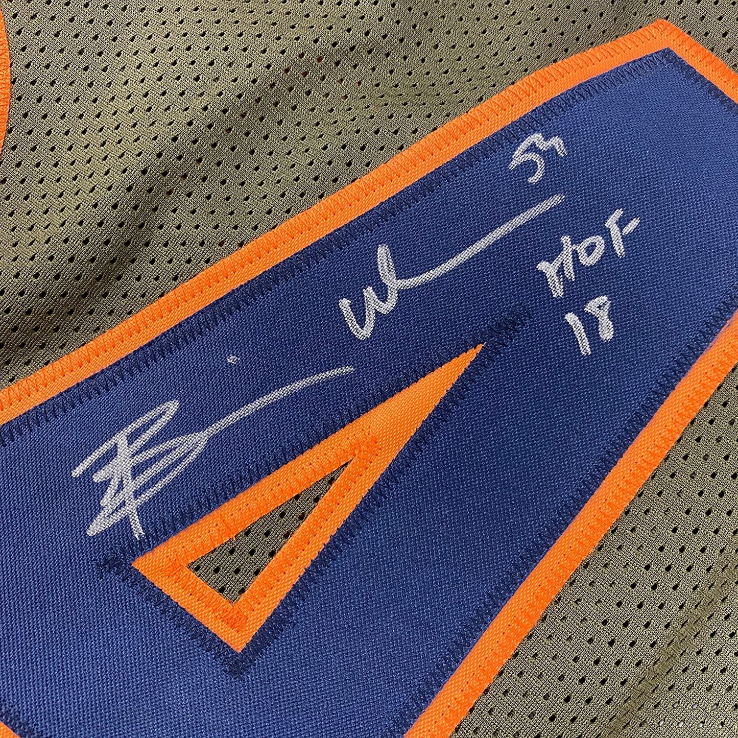 Framed Autographed/Signed Brian Urlacher 35x39 HOF 18 Chicago Green Salute To Service Football Jersey Beckett BAS COA