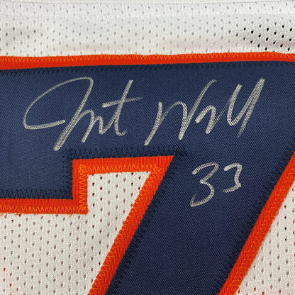 Framed Autographed/Signed Javonte Williams 35x39 Denver White Football Jersey Beckett BAS COA