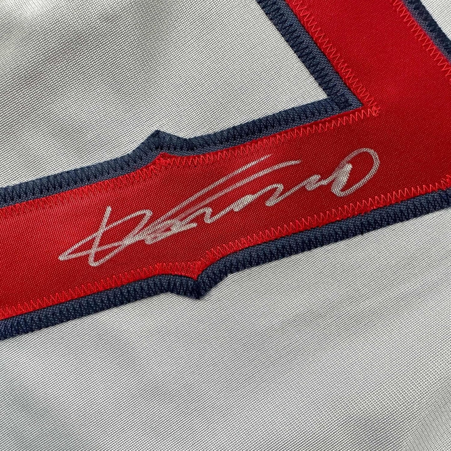 Framed Autographed/Signed Vladimir Vlad 35x39 Guerrero Los Angeles LA Anaheim Grey Baseball Jersey Beckett BAS COA