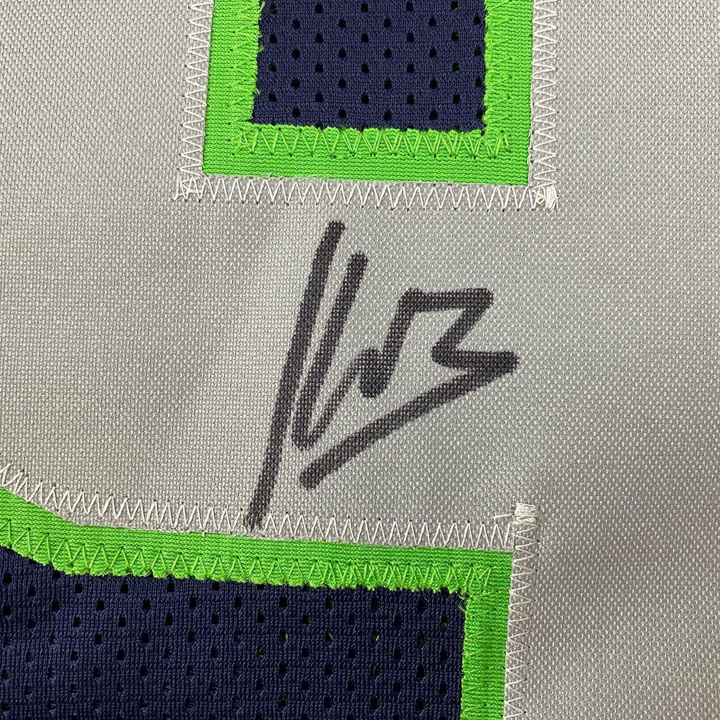 Framed Autographed/Signed Kenneth Walker 35x39 Seattle Blue Football Jersey Beckett BAS COA