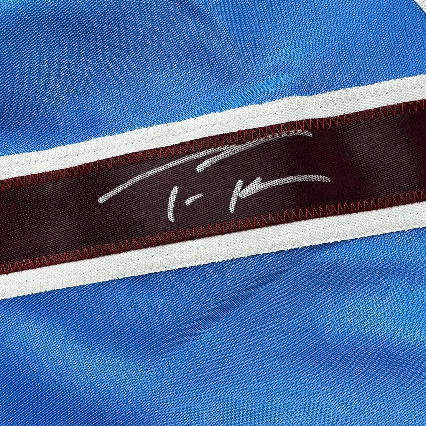Framed Autographed/Signed Trea Turner 35x39 Philadelphia Blue Retro Baseball Jersey Beckett BAS COA
