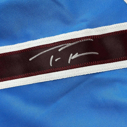 Framed Autographed/Signed Trea Turner 35x39 Philadelphia Blue Retro Baseball Jersey Beckett BAS COA