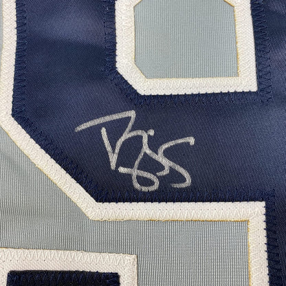 Framed Autographed/Signed Darryl Strawberry 35x39 New York Grey Baseball Jersey PSA/DNA COA