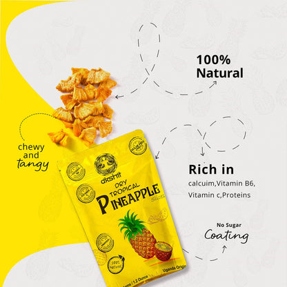 Akshit Premium Dried Pineapple Chunks | 100% Natural, No Sugar, Gluten-Free, Non-GMO 1.2 oz (12 count ) I piña bocadillo I Tranches d'ananas secs