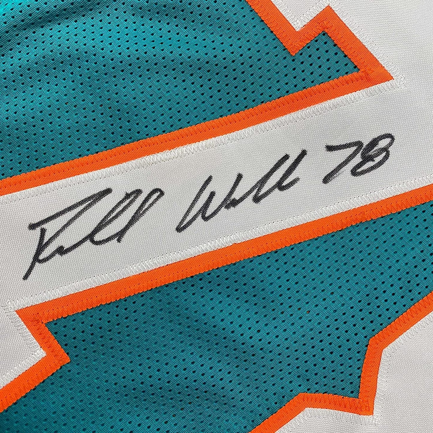 Framed Autographed/Signed Richmond Webb 35x39 Miami Teal Football Jersey JSA COA