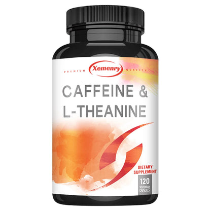 Caffeine & L-theanine Capsules - Enhances Energy Levels, Focus and Concentration - 120 Capsules