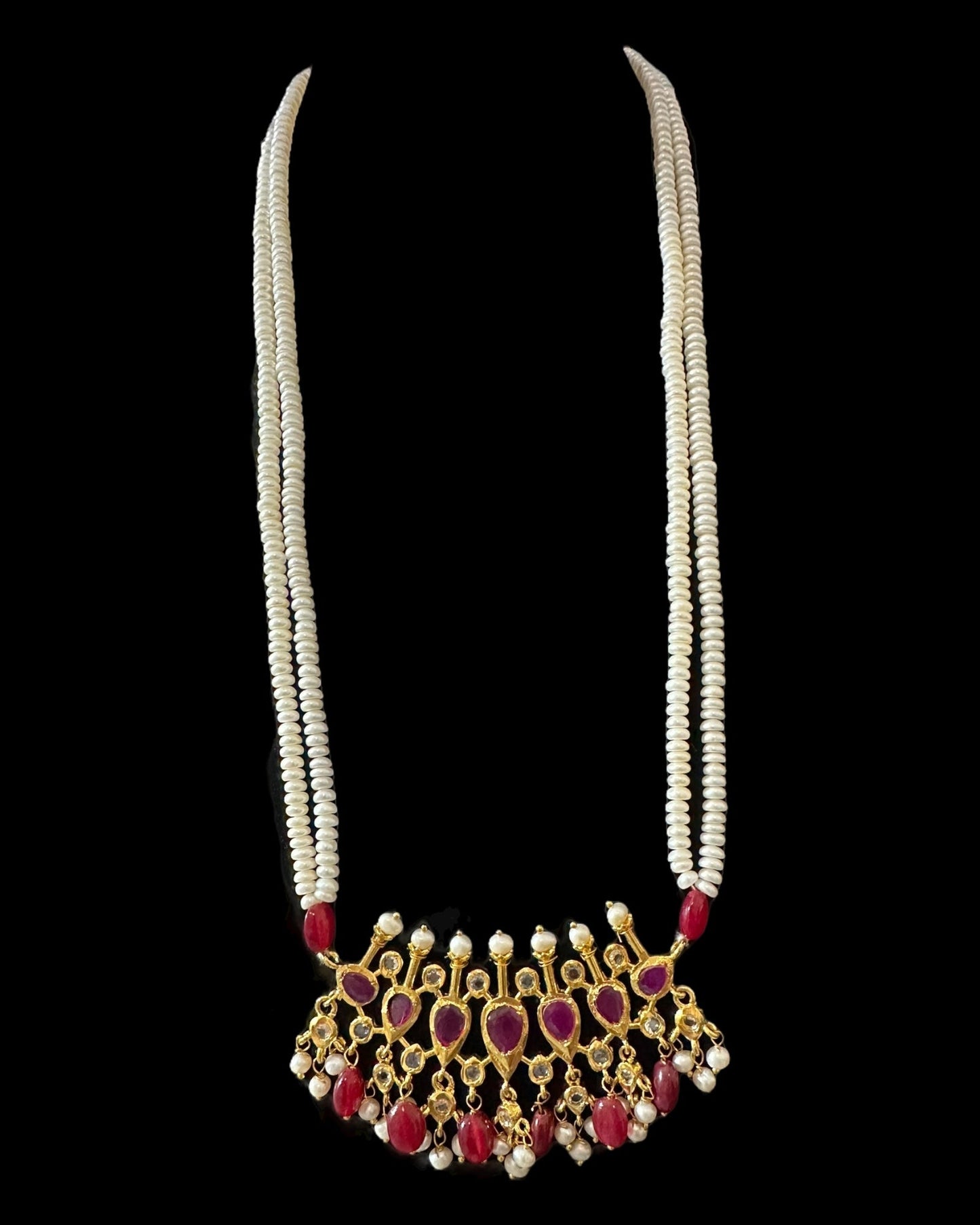 PS558 Hyderabadi / Nizami tirmani in fresh water pearls with chandbali( READY TO SHIP )