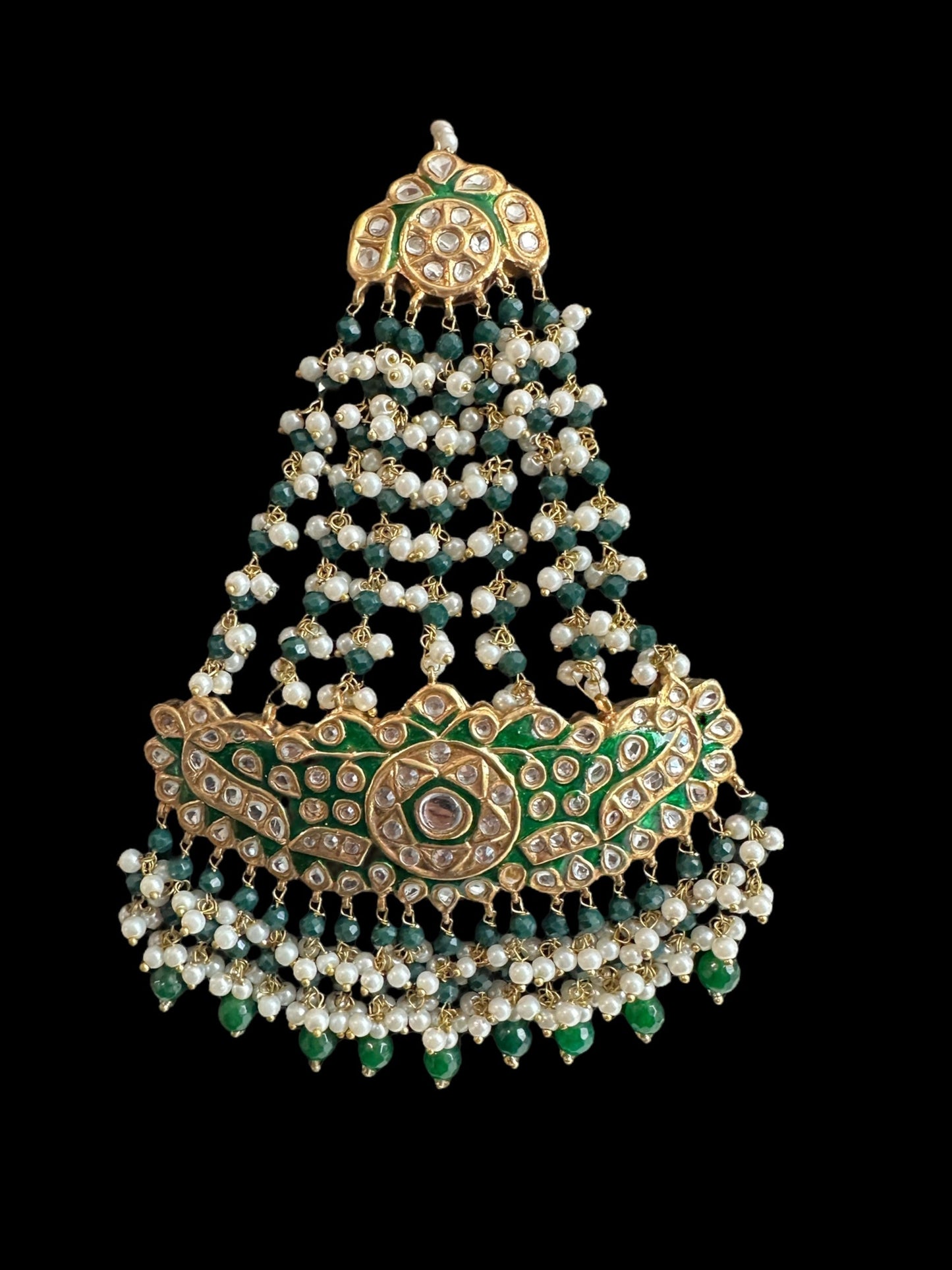 JTK35 kundan jhoomar tika in green meenakari  ( READY TO SHIP )