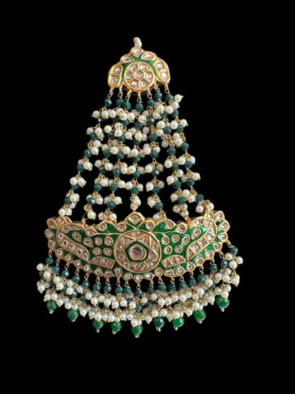 JTK35 kundan jhoomar tika in green meenakari  ( READY TO SHIP )