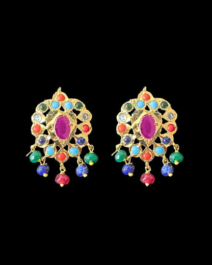 NS214 Meeraj necklace set ( navratan   ) ( READY TO SHIP )