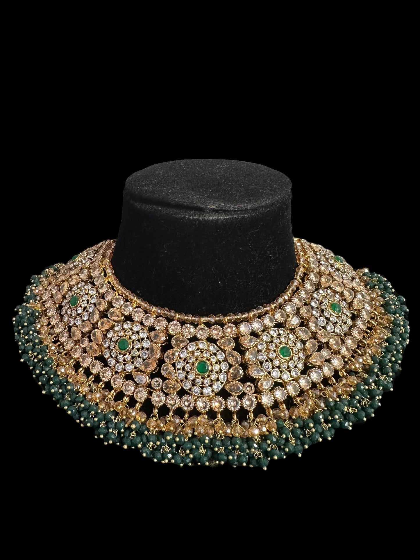 BR496 Faiza bridal set in emerald ,champagne combination  ( SHIPS IN 4 WEEKS )