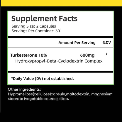 Turkesterone Supplement - Improves Male Performance, Endurance, Motivation, Focus & Muscle Mass - 120 Capsules