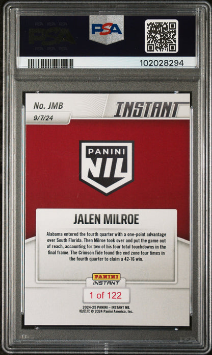 Graded 2024 Panini Instant NIL Jalen Milroe #JMB Rookie RC Football Card PSA 10 Gem Mint