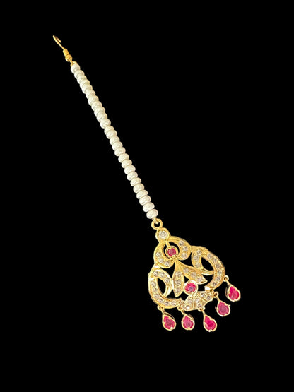 Ruby and zircon gold plated silver tika ( SHIPS IN 4 WEEKS )