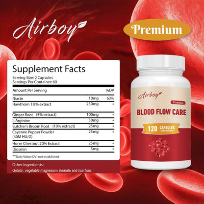 Blood Flow Care Supplement - Heart Health, Promotes Natural Blood Circulation - 120 Capsules