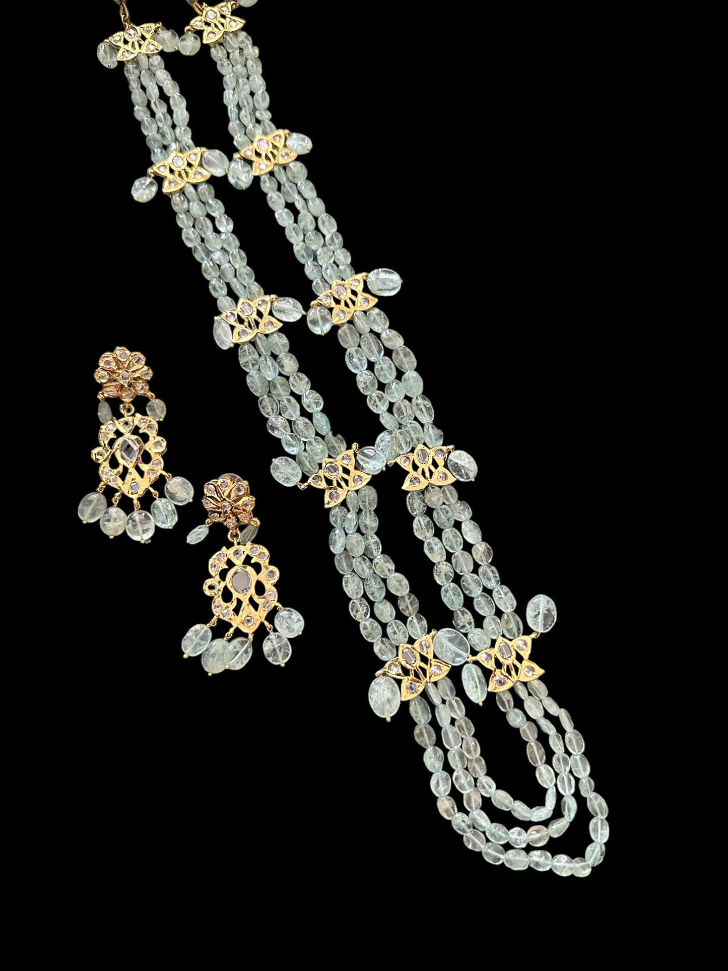 DLN63 aquamarine beads Rani haar with earrings ( READY TO SHIP )