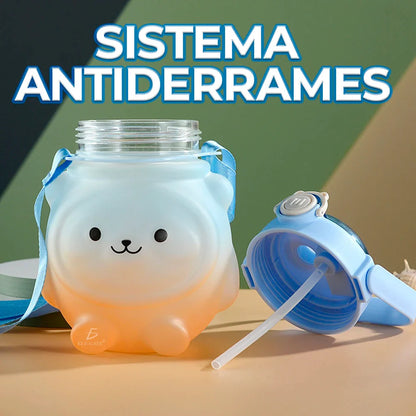 600ml Kawaii Bear Design Water Bottle - With Strap