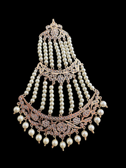JTK3 Insha jhoomar tika in golden pearls ( READY TO SHIP )