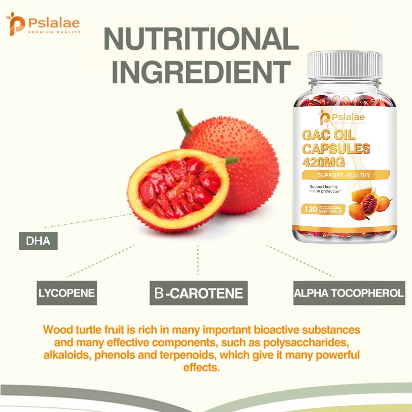 Gac Oil 420mg - Vision Protection, Gastrointestinal Support, Cholesterol Reduction - 120 Capsules