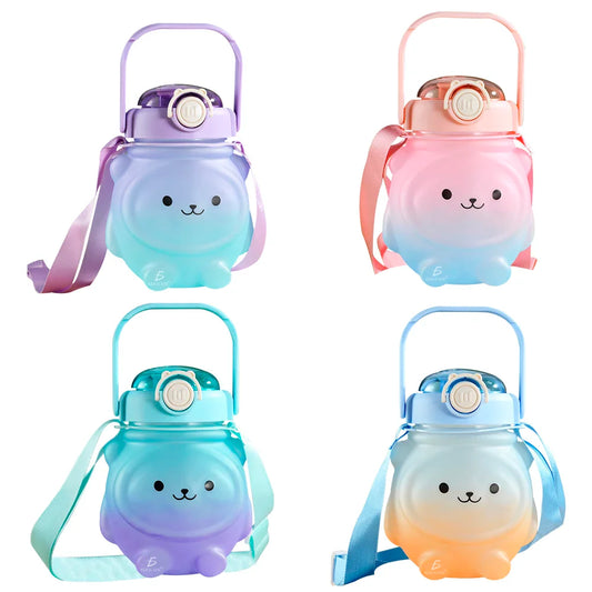 600ml Kawaii Bear Design Water Bottle - With Strap